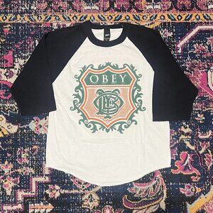 Vintage Obey Baseball Tee Shirt Men Medium Blue Skater Sportswear Streetwear 90s